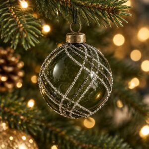 Julekugle Grøn Glitter DobbeltStriber Ø6 cm