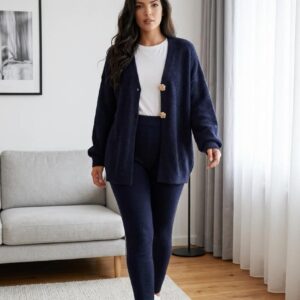 Cardigan med Rosenknapper - Marine