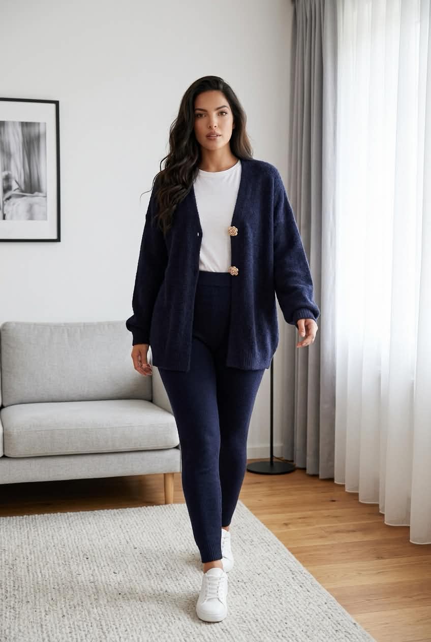 Cardigan med Rosenknapper - Marine