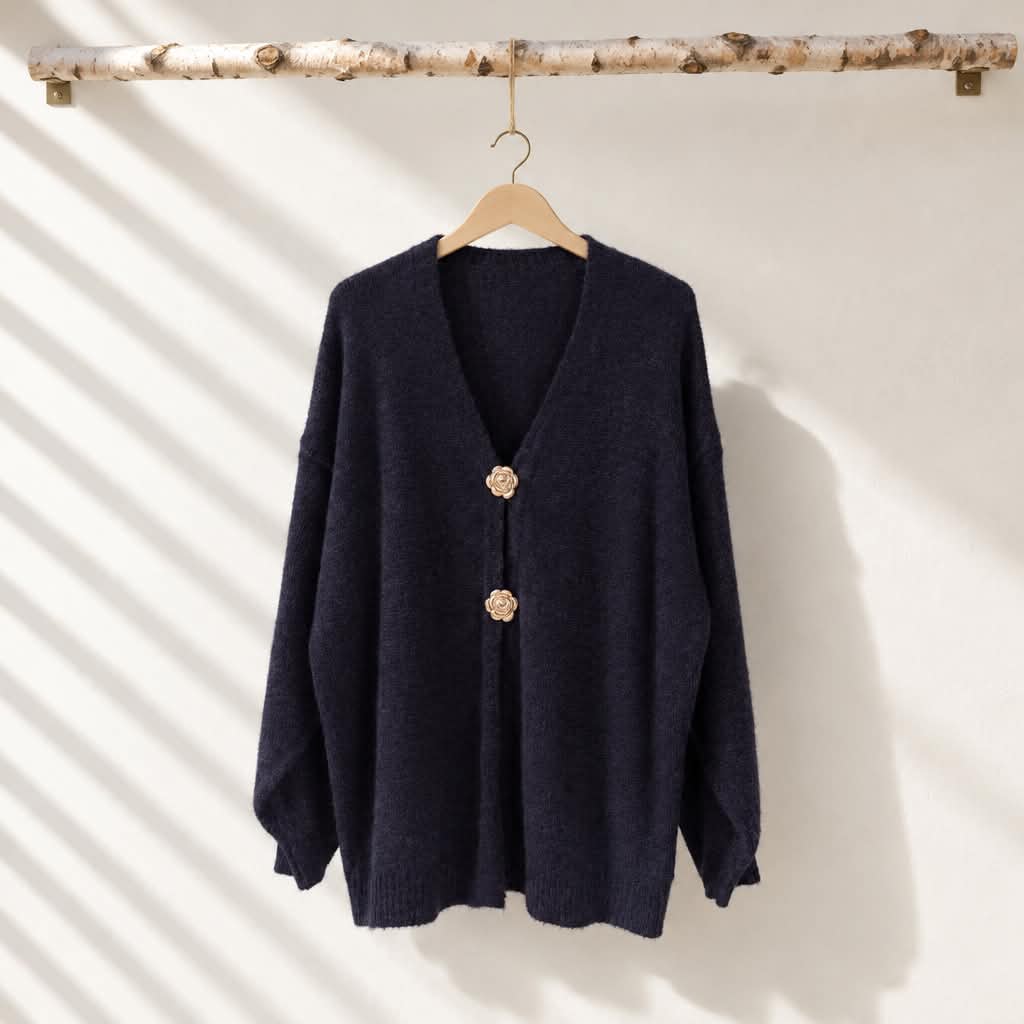 Cardigan med Rosenknapper - Marine - Billede 2
