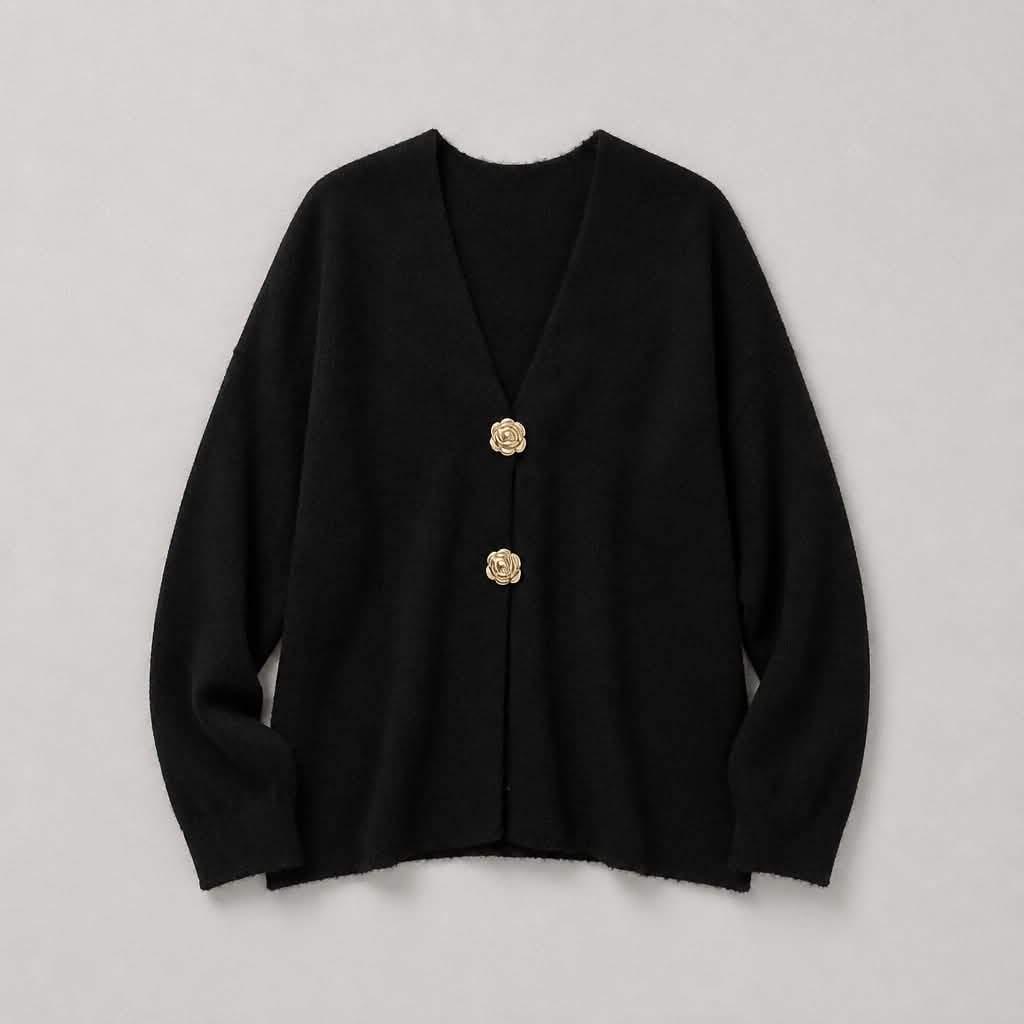 Cardigan med Rosenknapper - Sort - Billede 3