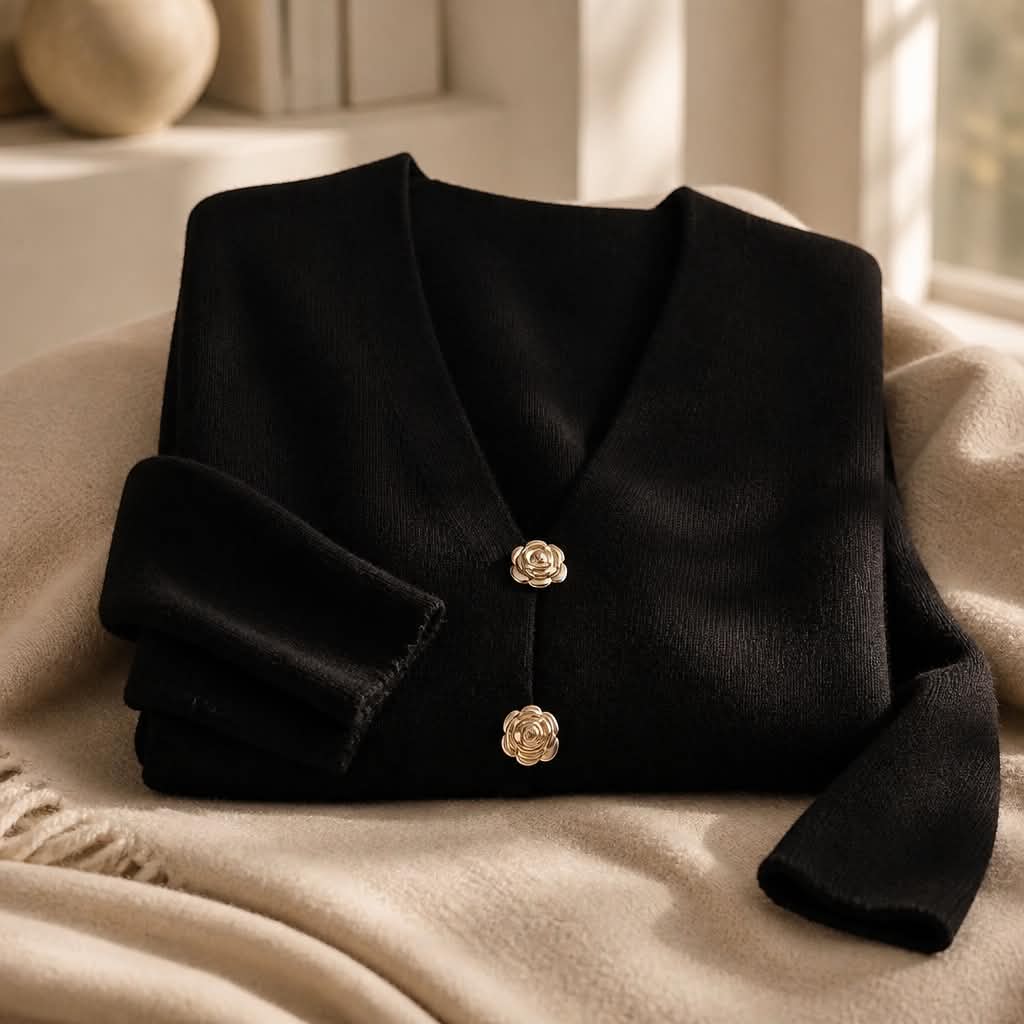 Cardigan med Rosenknapper - Sort - Billede 2