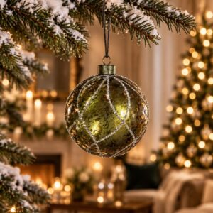 Julekugle Grøn Glitter Striber Ø6 cm